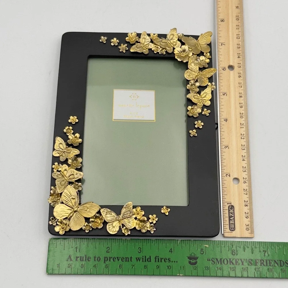 Nanette Lepore Black‎ Gold 3D Butterfly Floral 4x6 Photo Frame Cottagecore